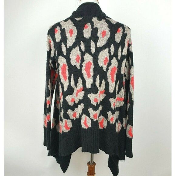 ROMEO & JULIET COUTURE Black Leopard Open Drape Front Long Cardigan Womens S - Picture 4 of 6